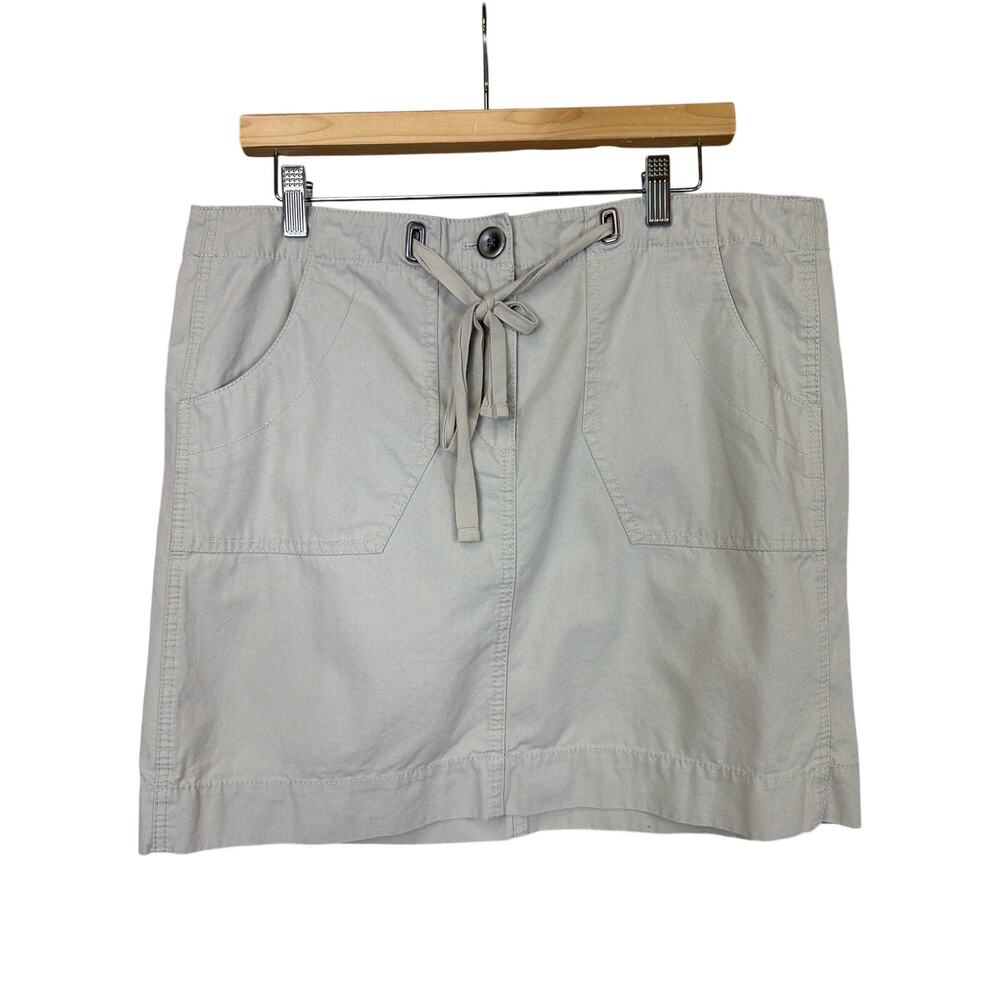 Loft Tan Cotton Skirt Drawstring Button Waist Utility Cargo Pockets Size 12